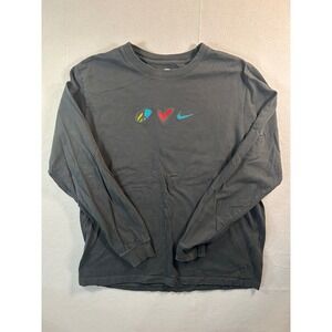 Nike Long Sleeve T-Shirt Mens XL Black Peace Love Swoosh Graphic Tee Cotton